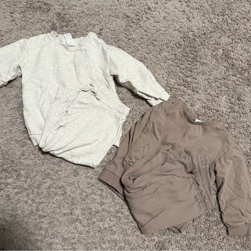 Toddler Two-Piece Sweatshirt & Jogger Sets - Cream Heather + Greige